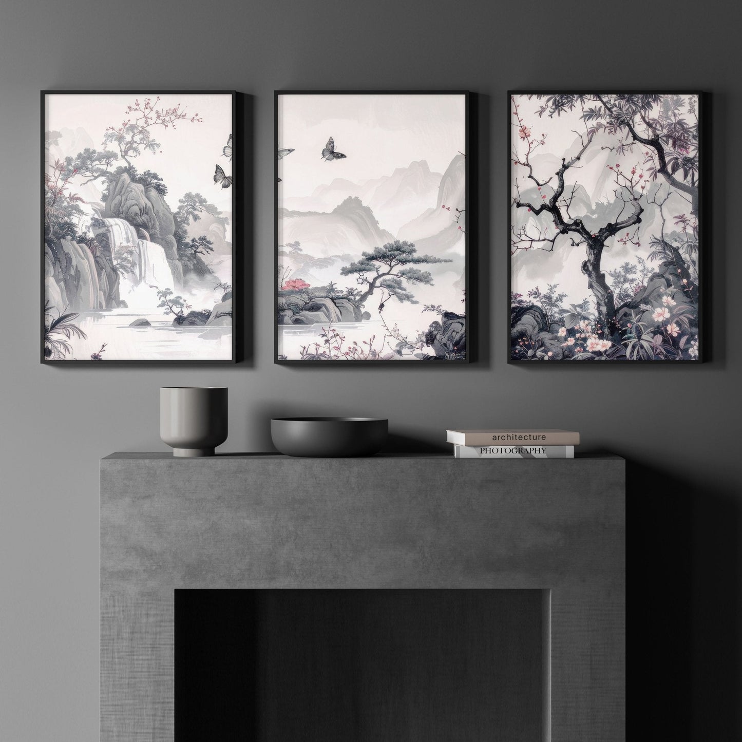 Wall Art For Living Room Large | Set of 3 Chinoiserie Wall art Prints
