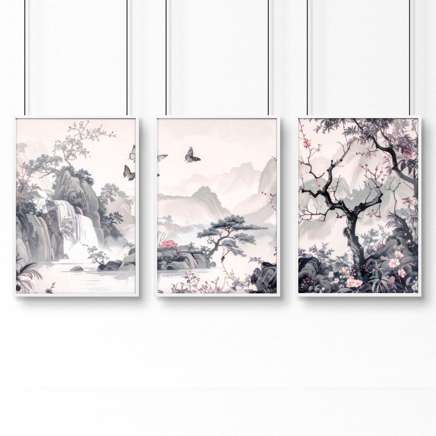 Wall Art For Living Room Large | Set of 3 Chinoiserie Wall art Prints