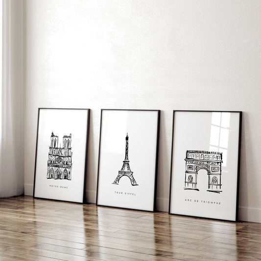Wall Art Framed For Living Room | Set of 3 Paris Landmarks Wall art Prints