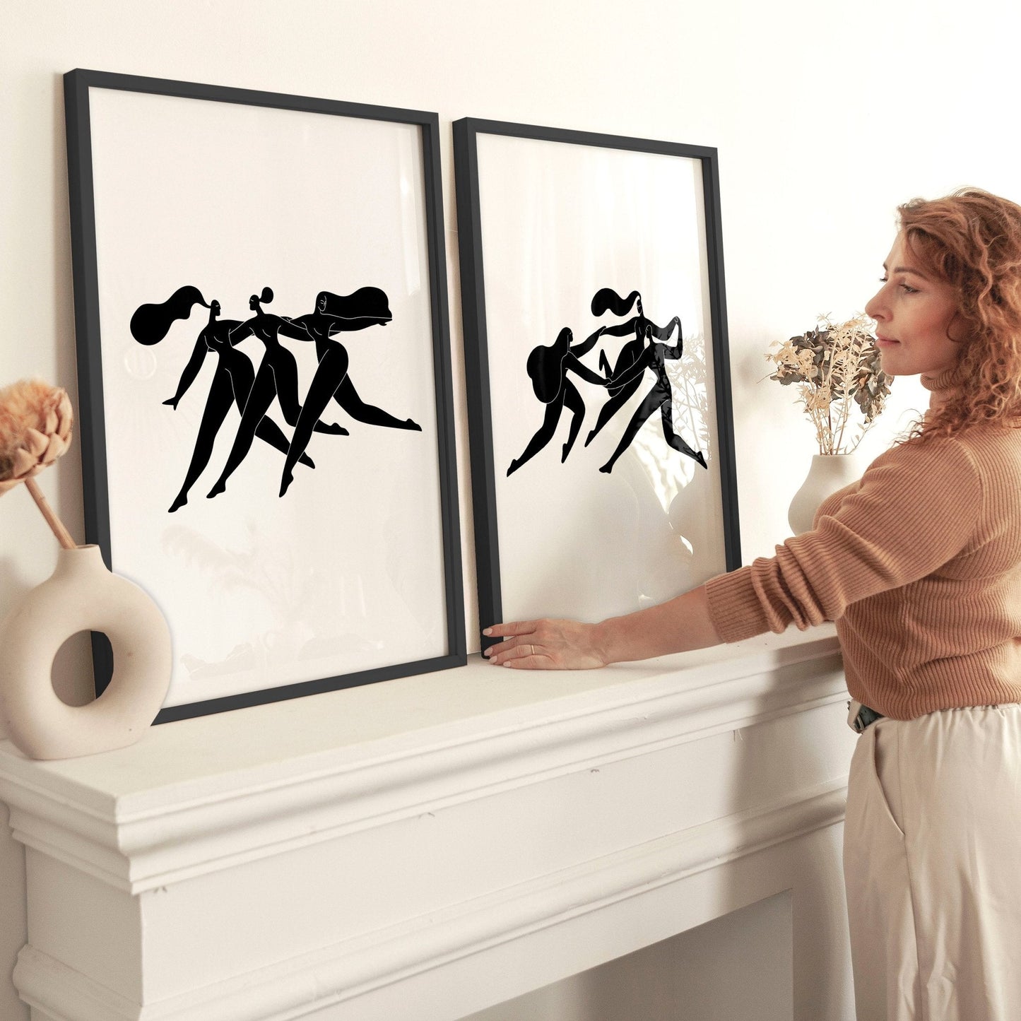 Wall Art Framed | Set of 2 Boho Women Wall art Prints