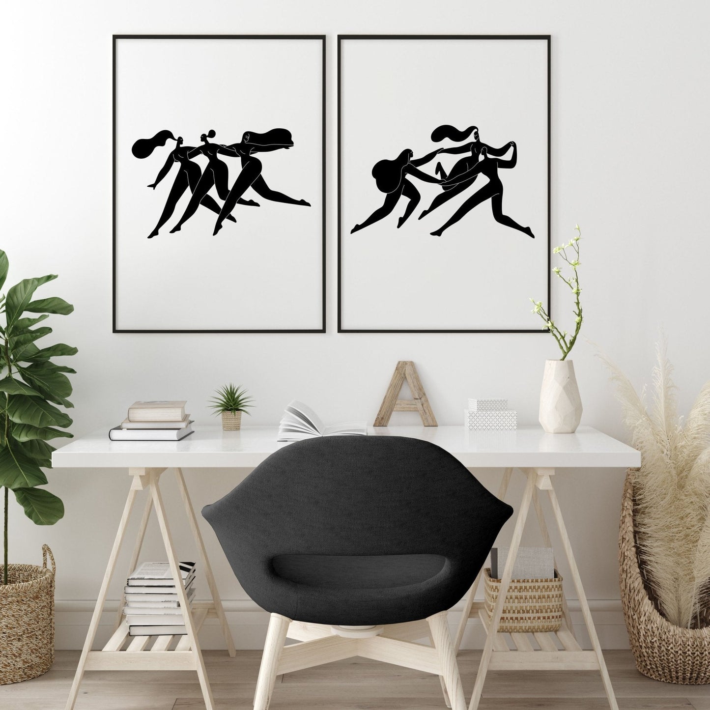 Wall Art Framed | Set of 2 Boho Women Wall art Prints