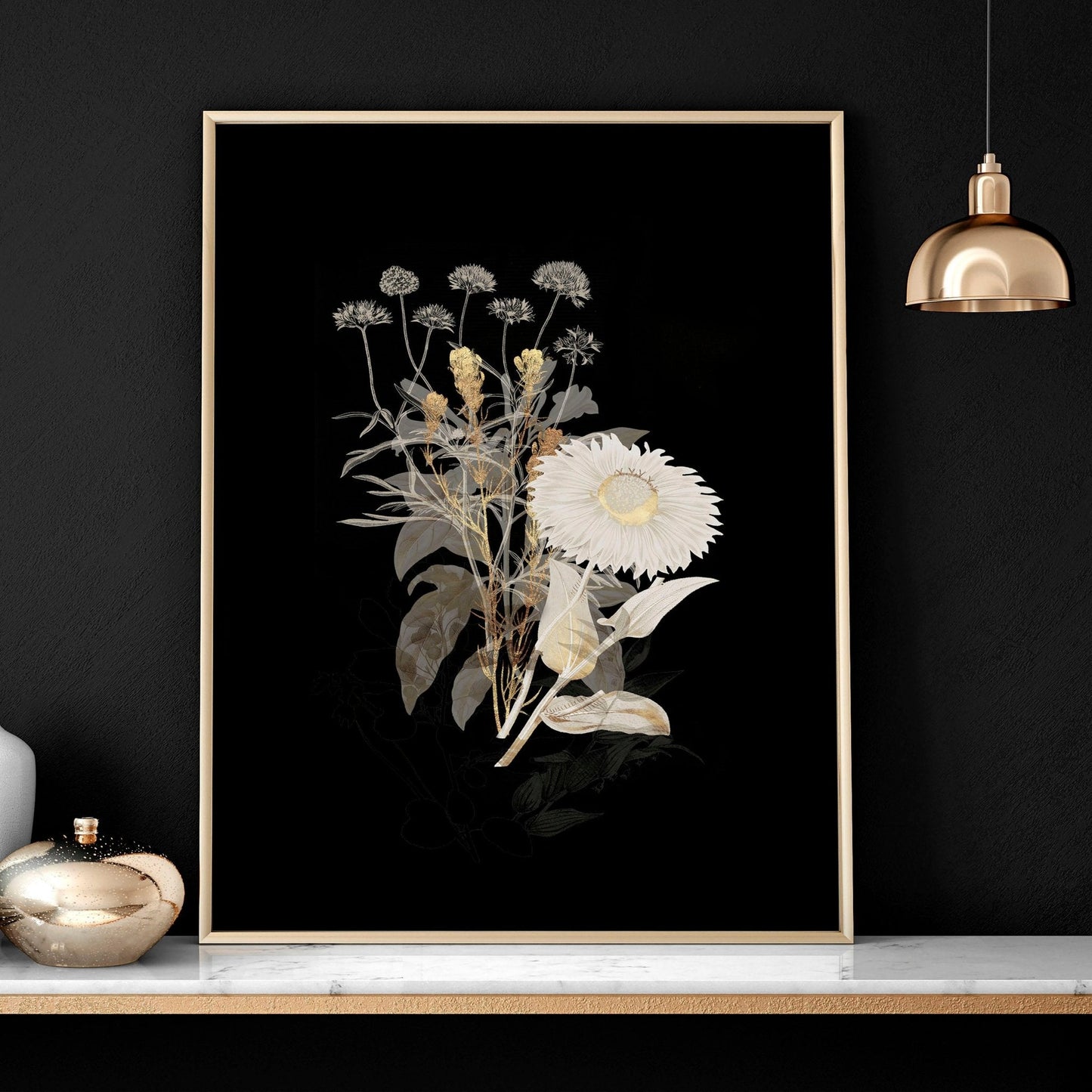Wall art gold | set of 3 Floral wall art for living room