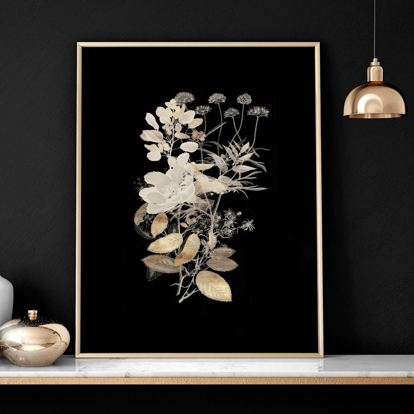 Wall art gold | set of 3 Floral wall art for living room