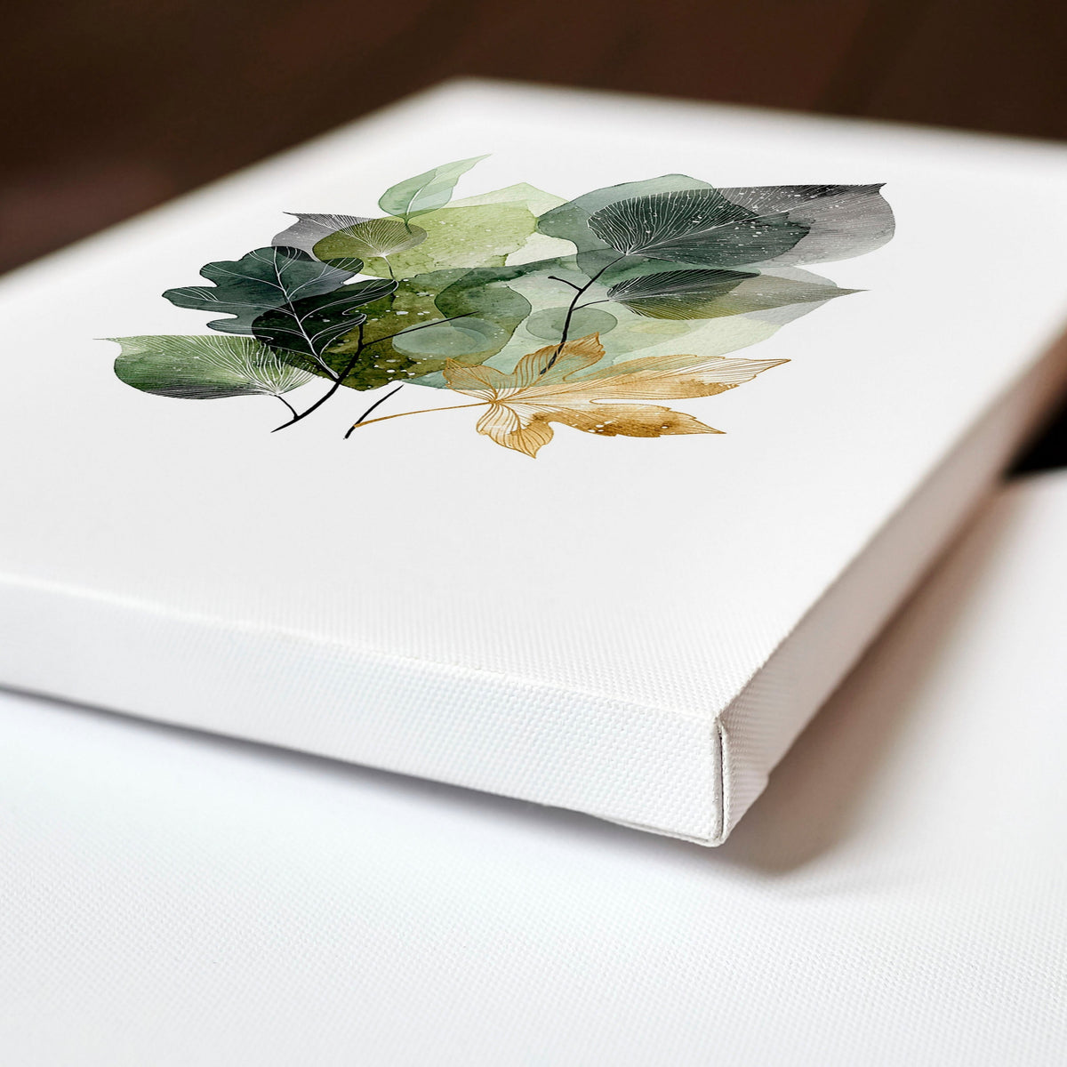 Wall Art Greenery Botanical Watercolour Leaves White Green Ochre | Set of 3