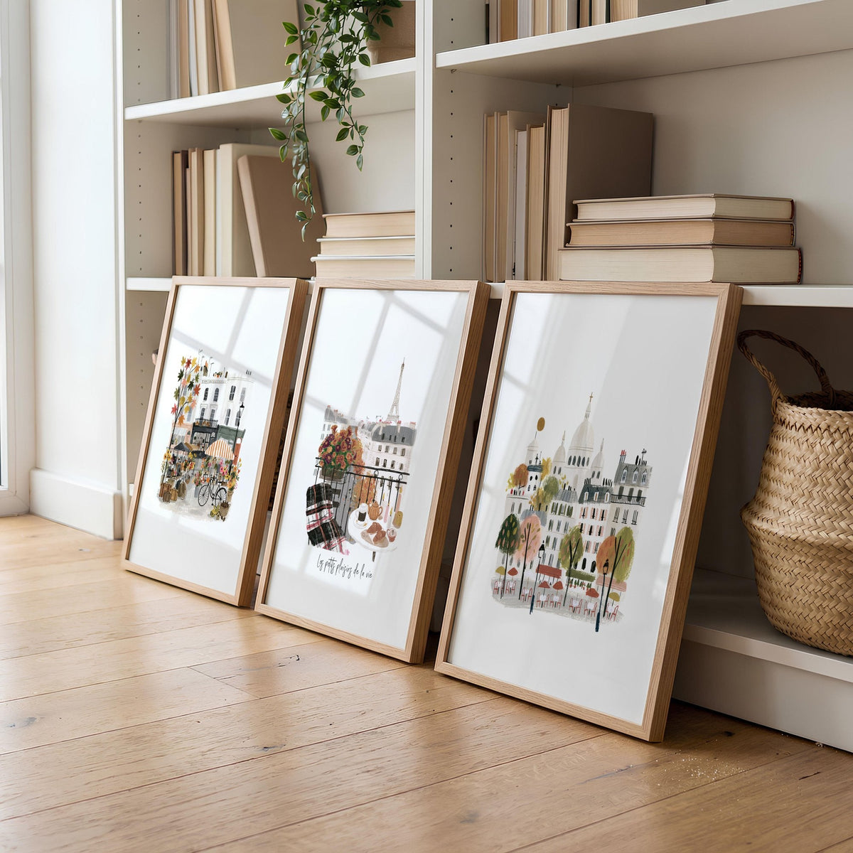 Wall Art Living Room Large Paris Travel Prints | "Les Petits Plaisirs de la Vie" Eiffel Tower Watercolour | Set of 3