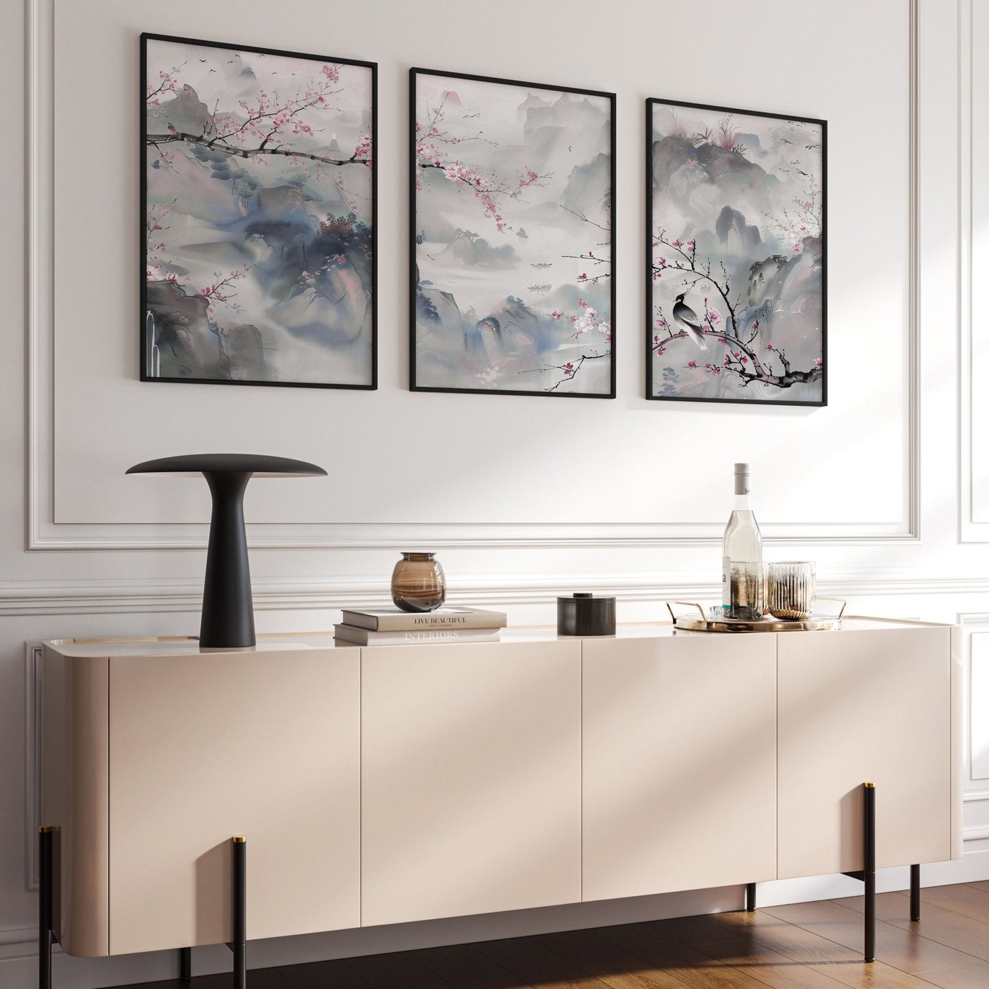 Wall Art Living Room Large | Set of 3 Chinoiserie Wall art Prints