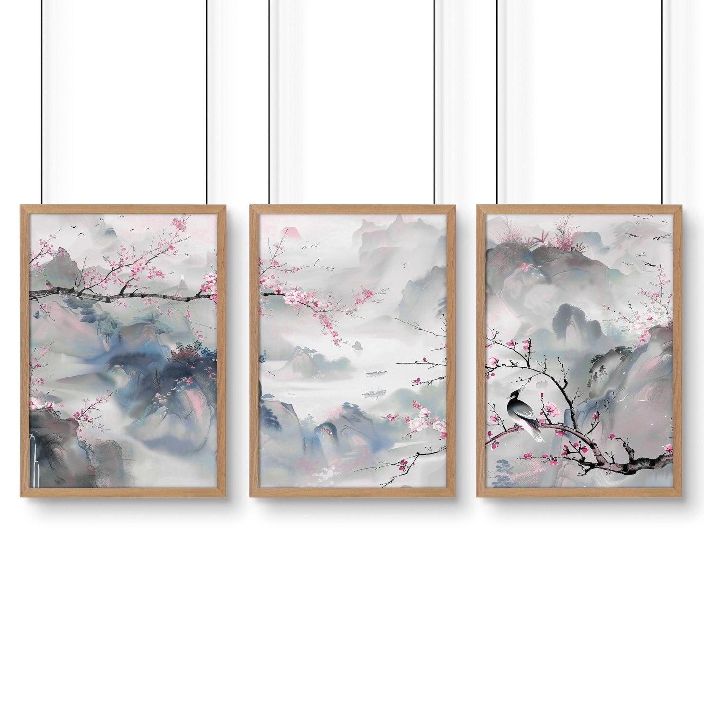 Wall Art Living Room Large | Set of 3 Chinoiserie Wall art Prints
