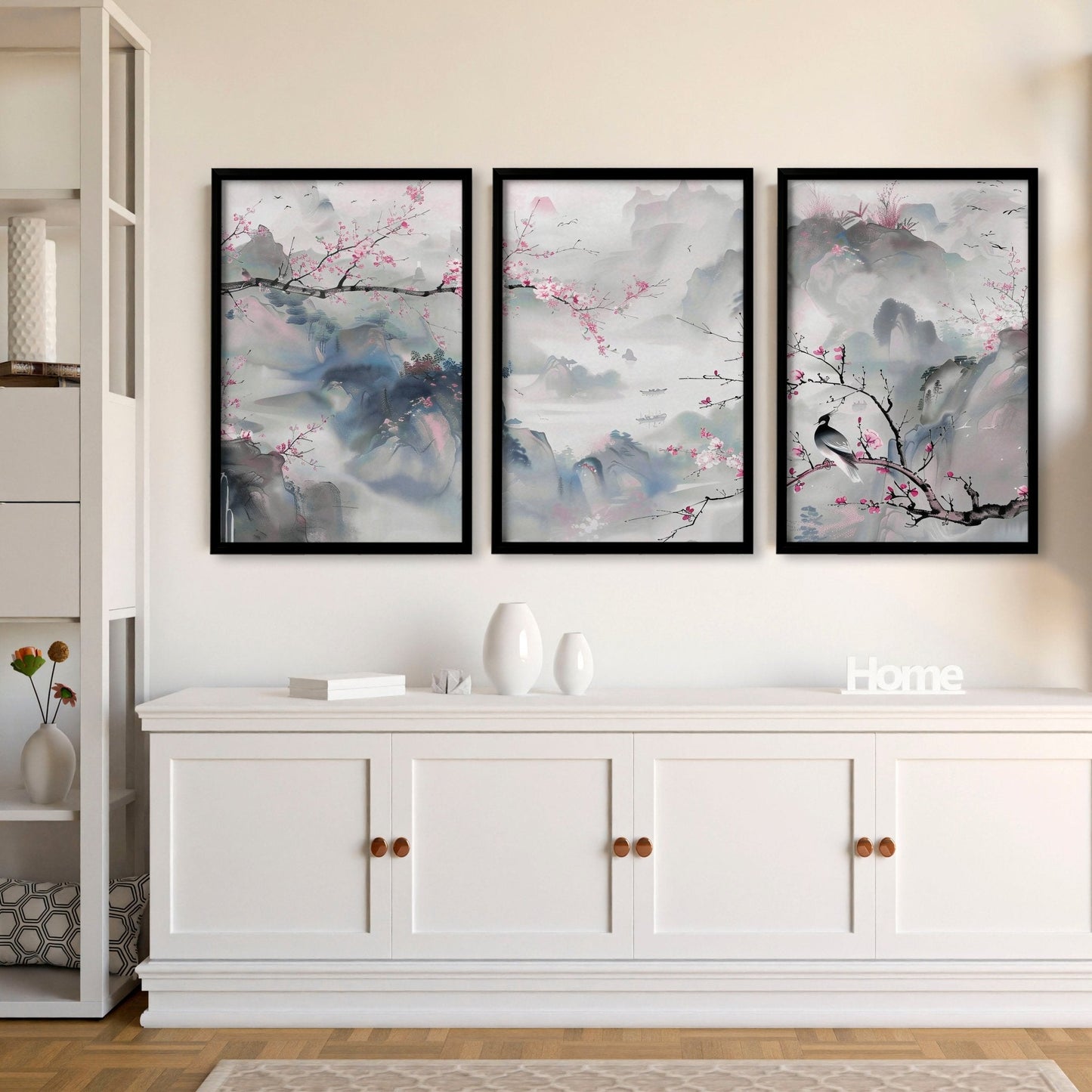 Wall Art Living Room Large | Set of 3 Chinoiserie Wall art Prints