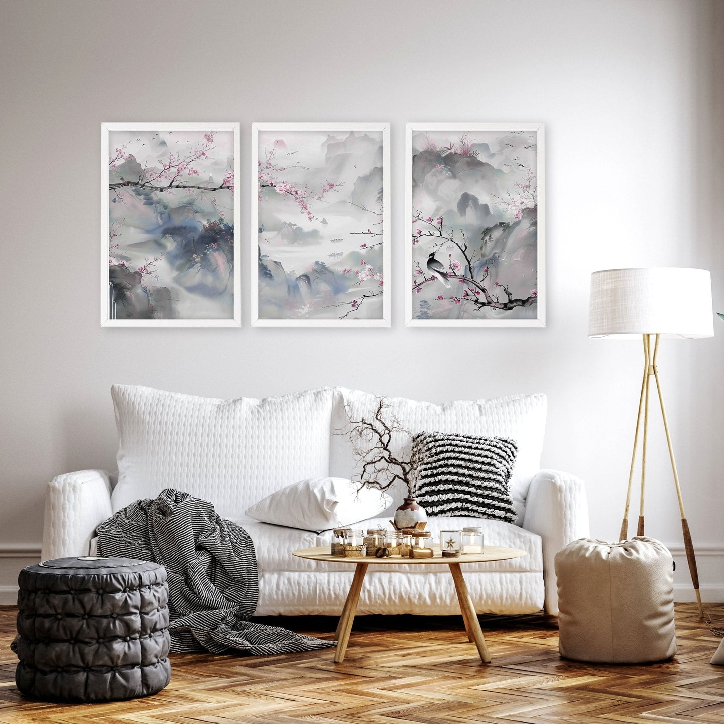 Wall Art Living Room Large | Set of 3 Chinoiserie Wall art Prints