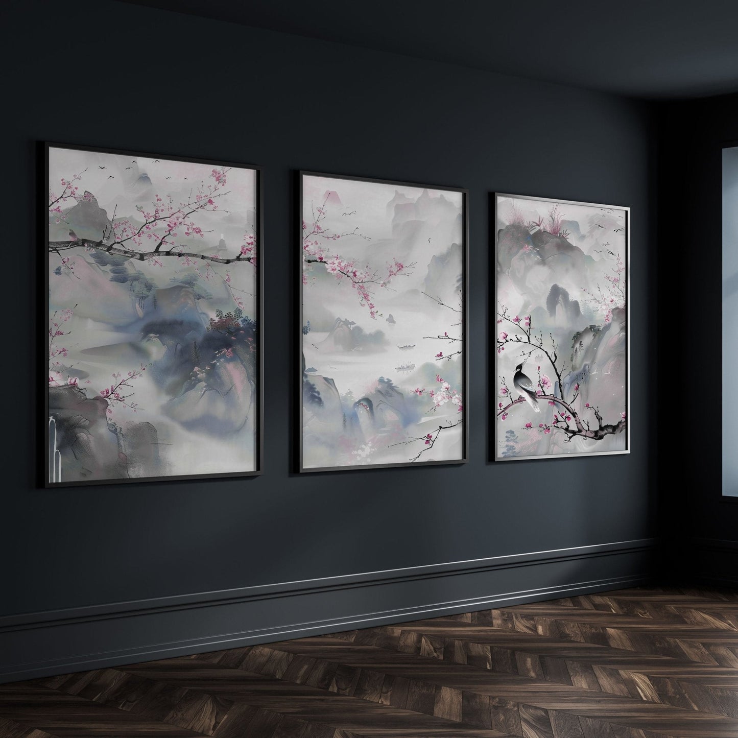 Wall Art Living Room Large | Set of 3 Chinoiserie Wall art Prints