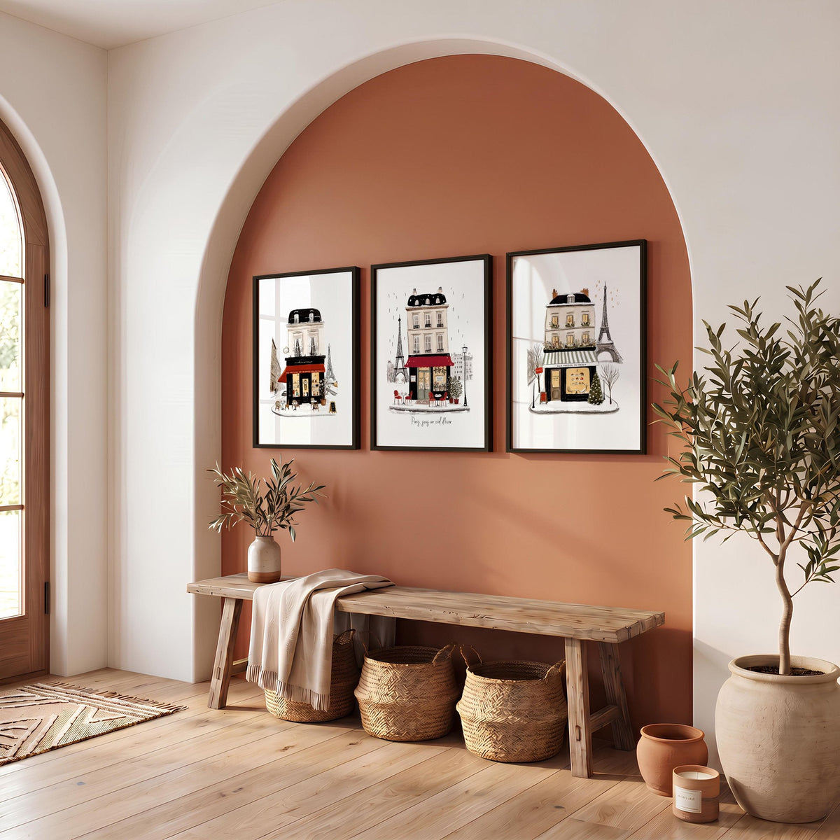 Paris Travel Wall Art Pieces | "Paris sous un ciel d'hiver" Illustrated Street Scenes | Set of 3