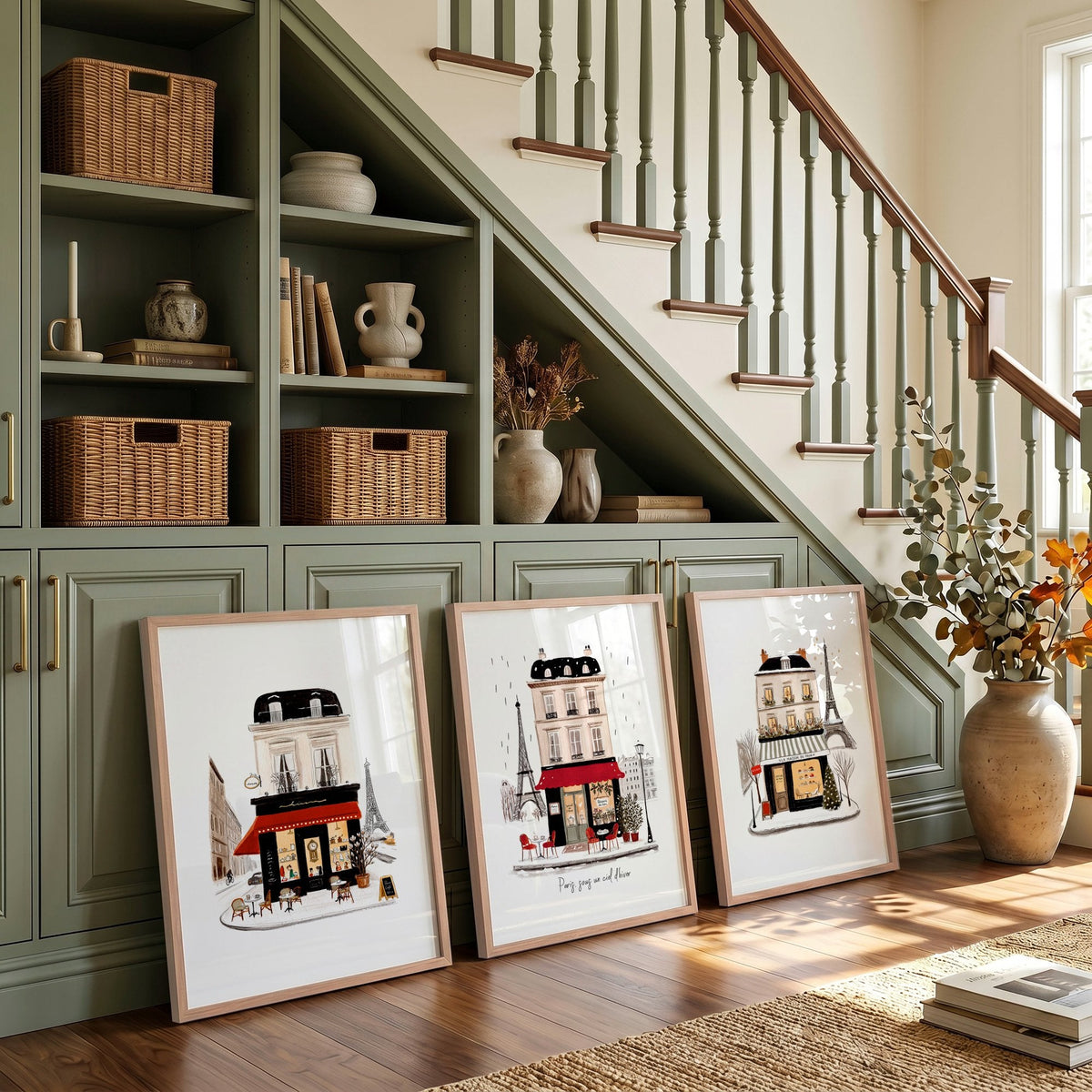 Paris Travel Wall Art Pieces | "Paris sous un ciel d'hiver" Illustrated Street Scenes | Set of 3