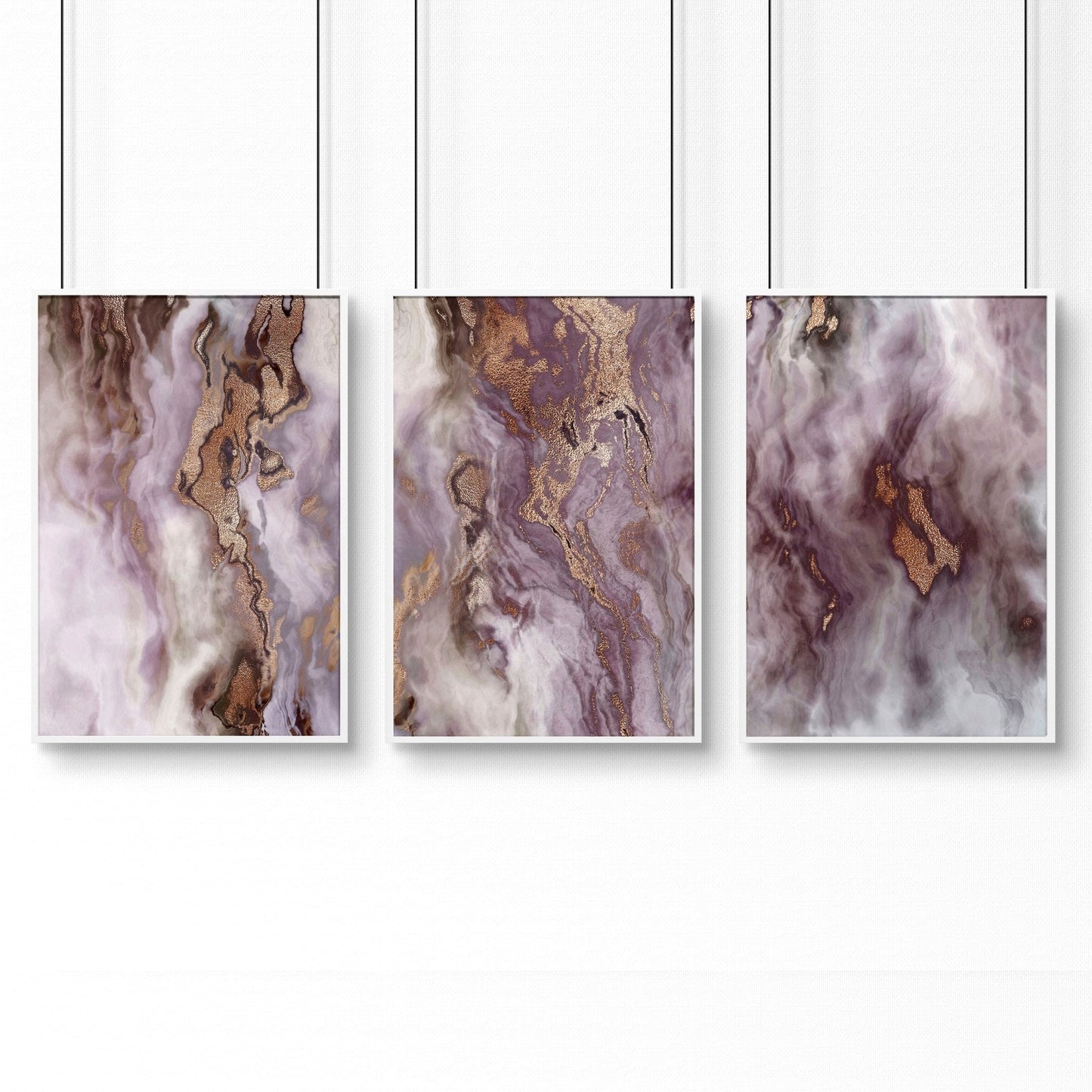Wall art prints | set of 3 Marble Rose Gold art prints