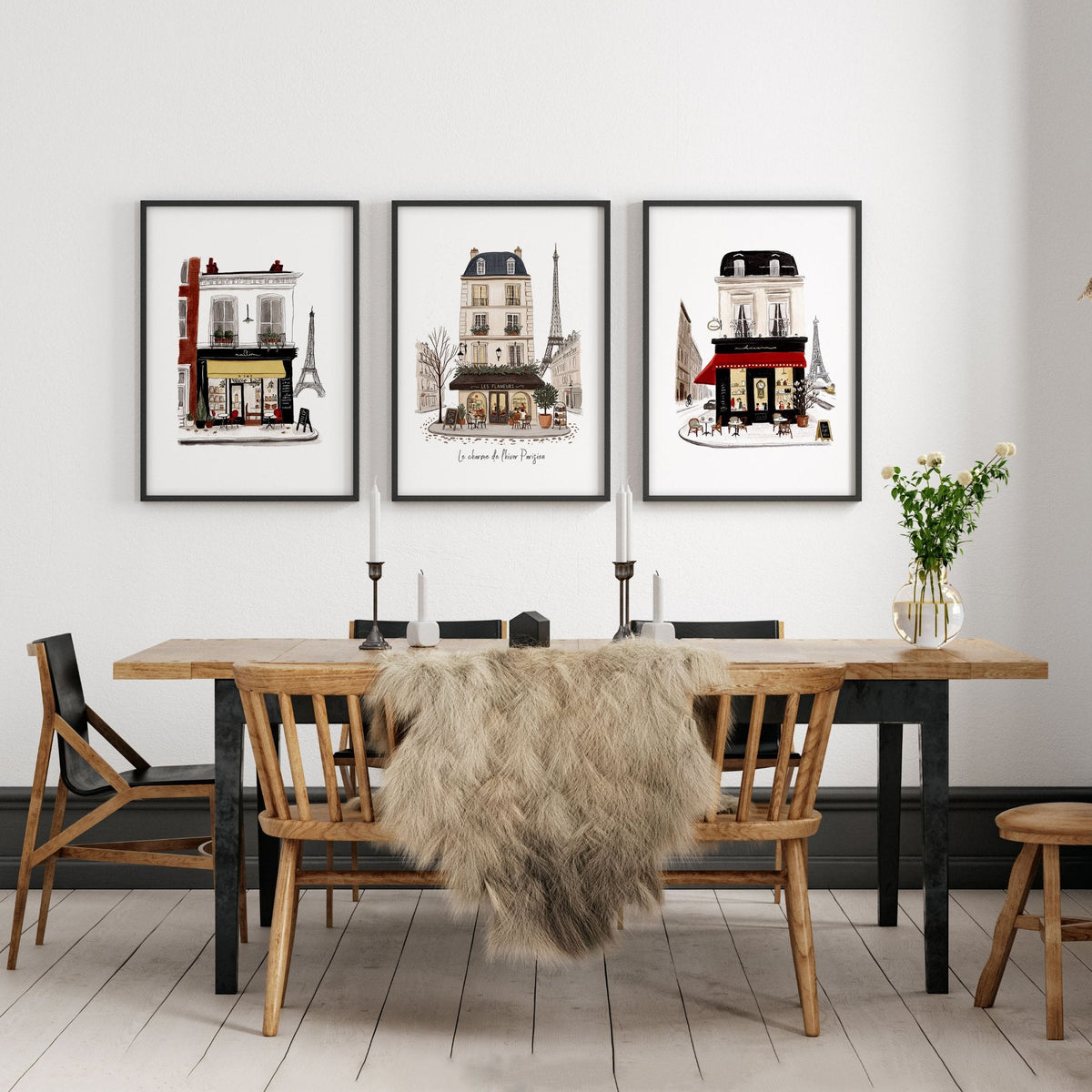 Wall Art Unique Paris Street Scene Prints | "Le Charme de l'Hiver Parisien" | Set of 3