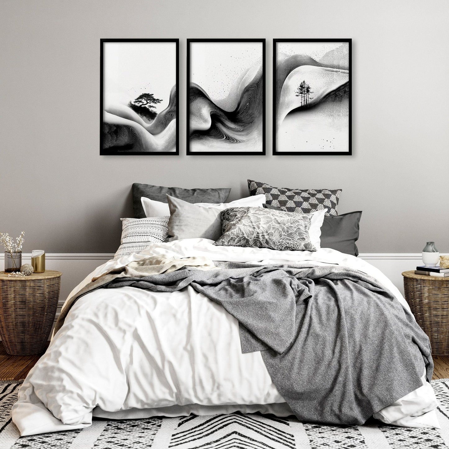 Wall Canvas Art | Set of 3 Asian Inspired Wall art Prints