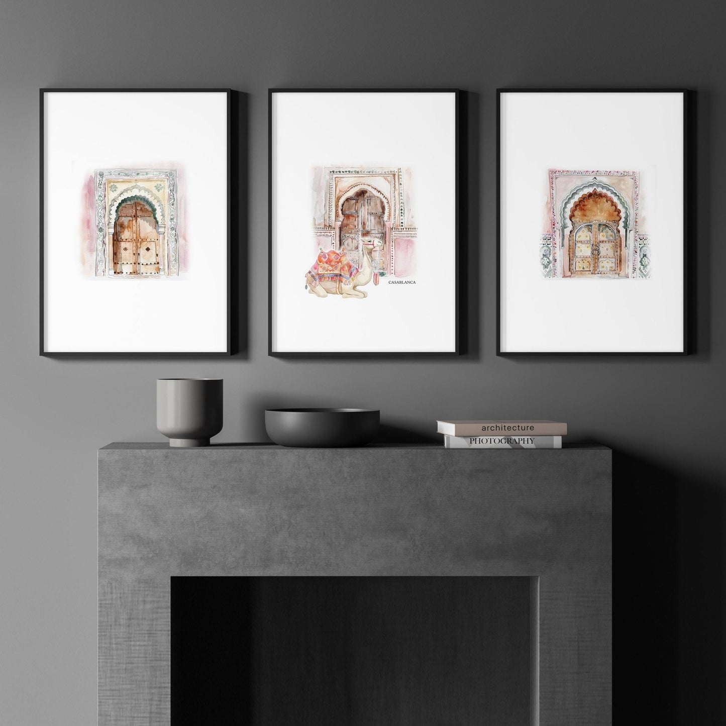 Wall Canvases For Living Room | Set of 3 Moroccan Inspired Wall art Prints