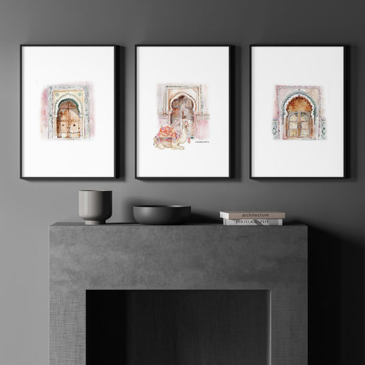 Wall Canvases For Living Room | Set of 3 Moroccan Inspired Wall art Prints