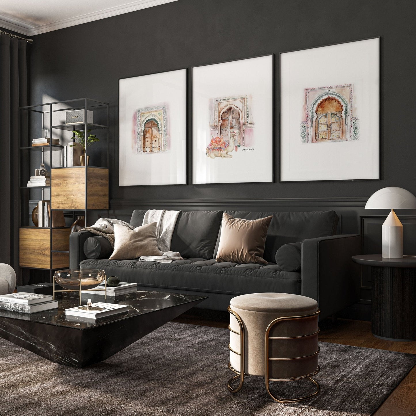 Wall Canvases For Living Room | Set of 3 Moroccan Inspired Wall art Prints