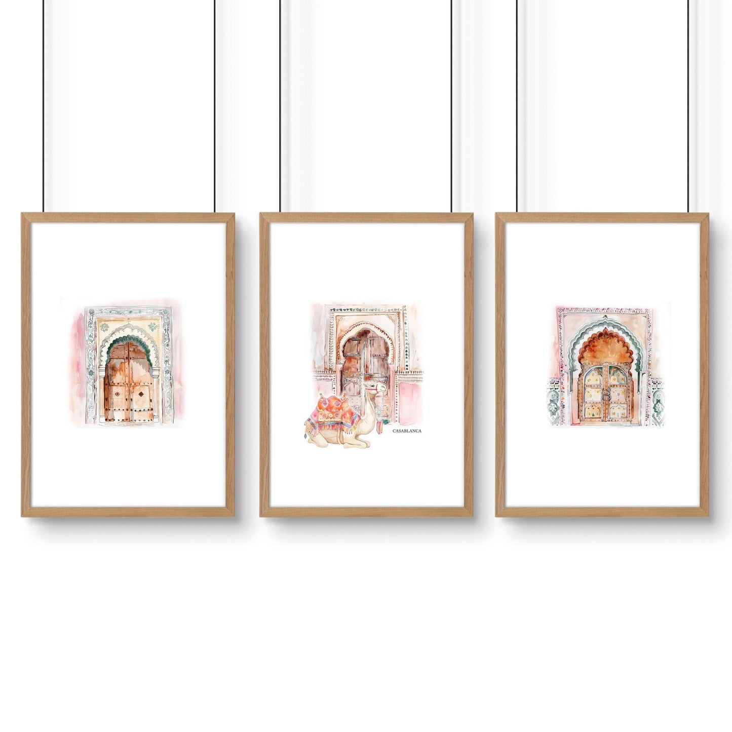 Wall Canvases For Living Room | Set of 3 Moroccan Inspired Wall art Prints
