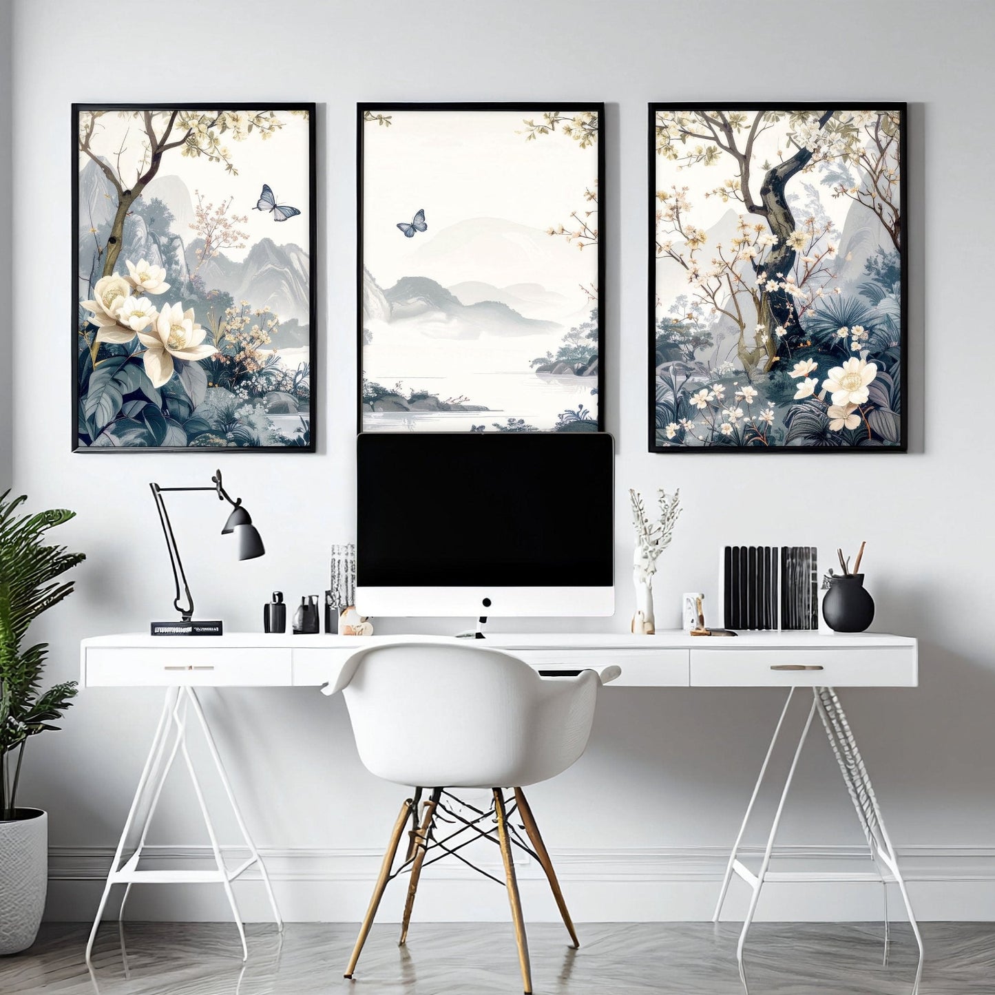 Wall Framed Art | Set of 3 Chinoiserie Wall art Prints