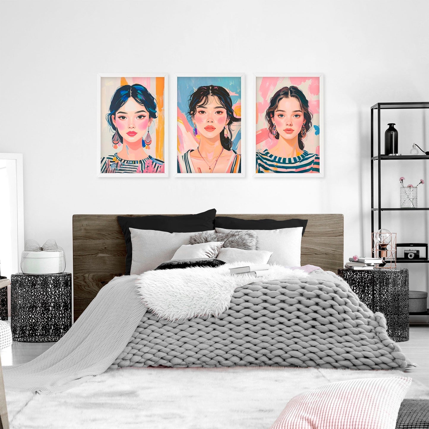 Wall Paintings For Bedroom | Set of 3 Boho Women Wall art Prints