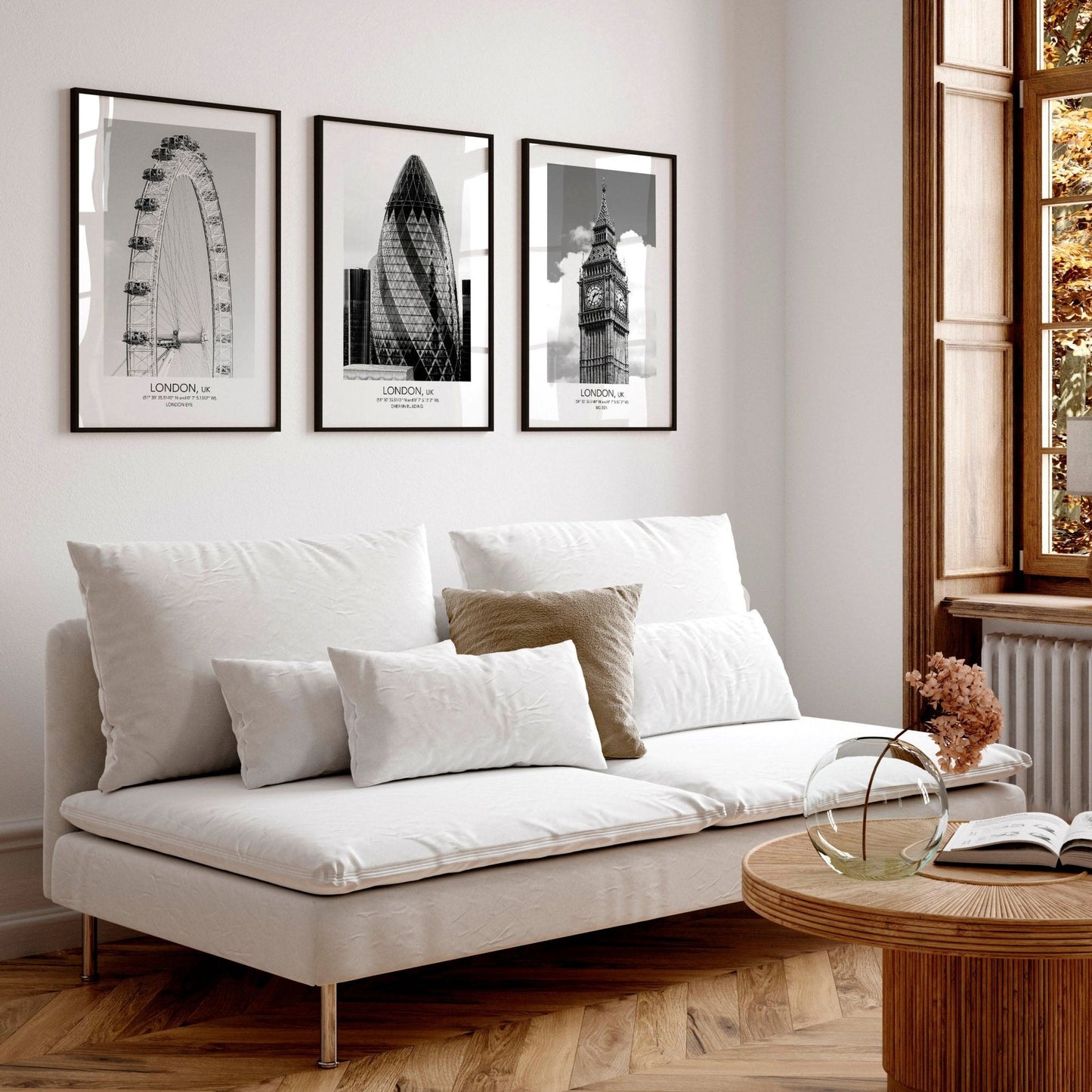Wall pictures for living room ideas | set of 3 London wall art prints