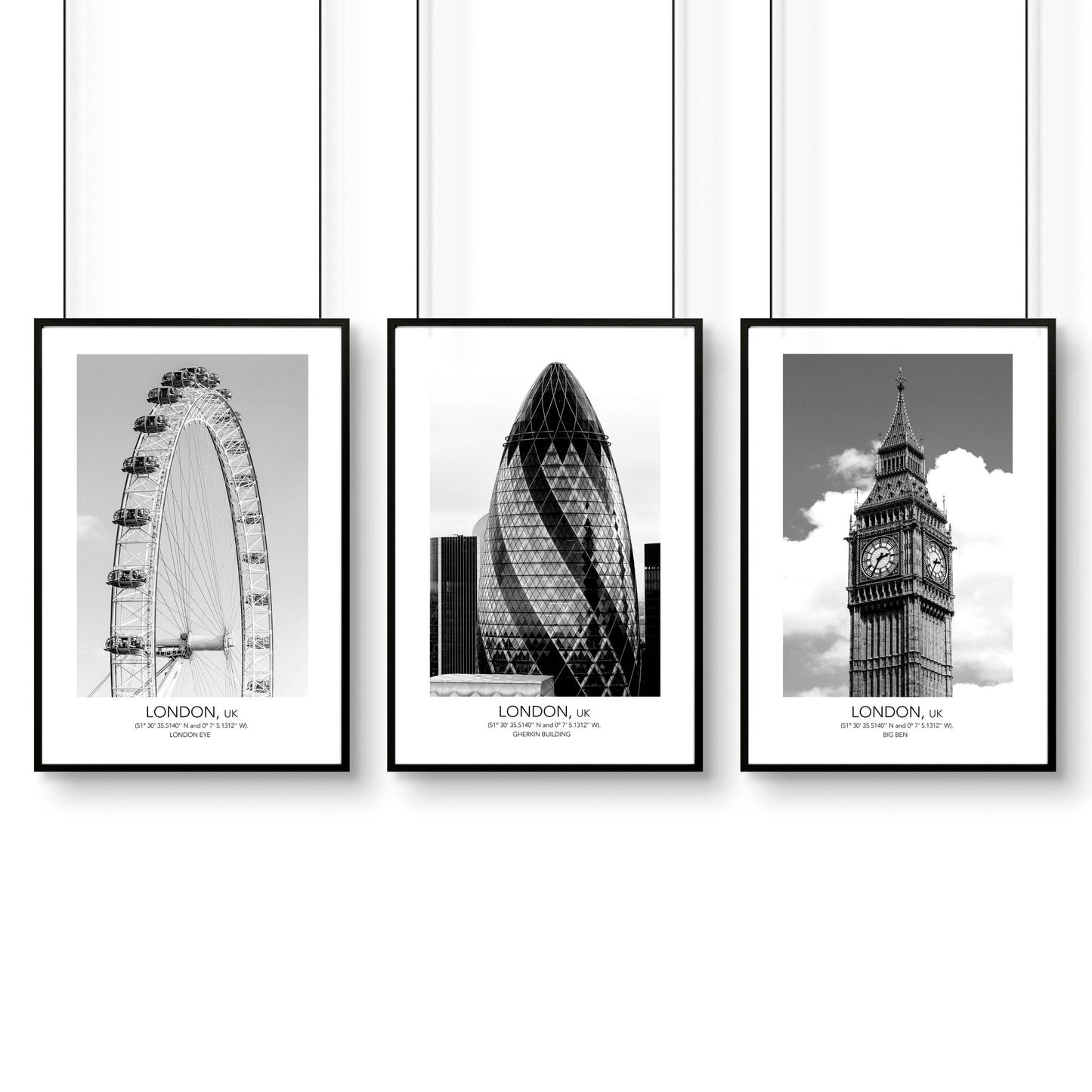 Wall pictures for living room ideas | set of 3 London wall art prints