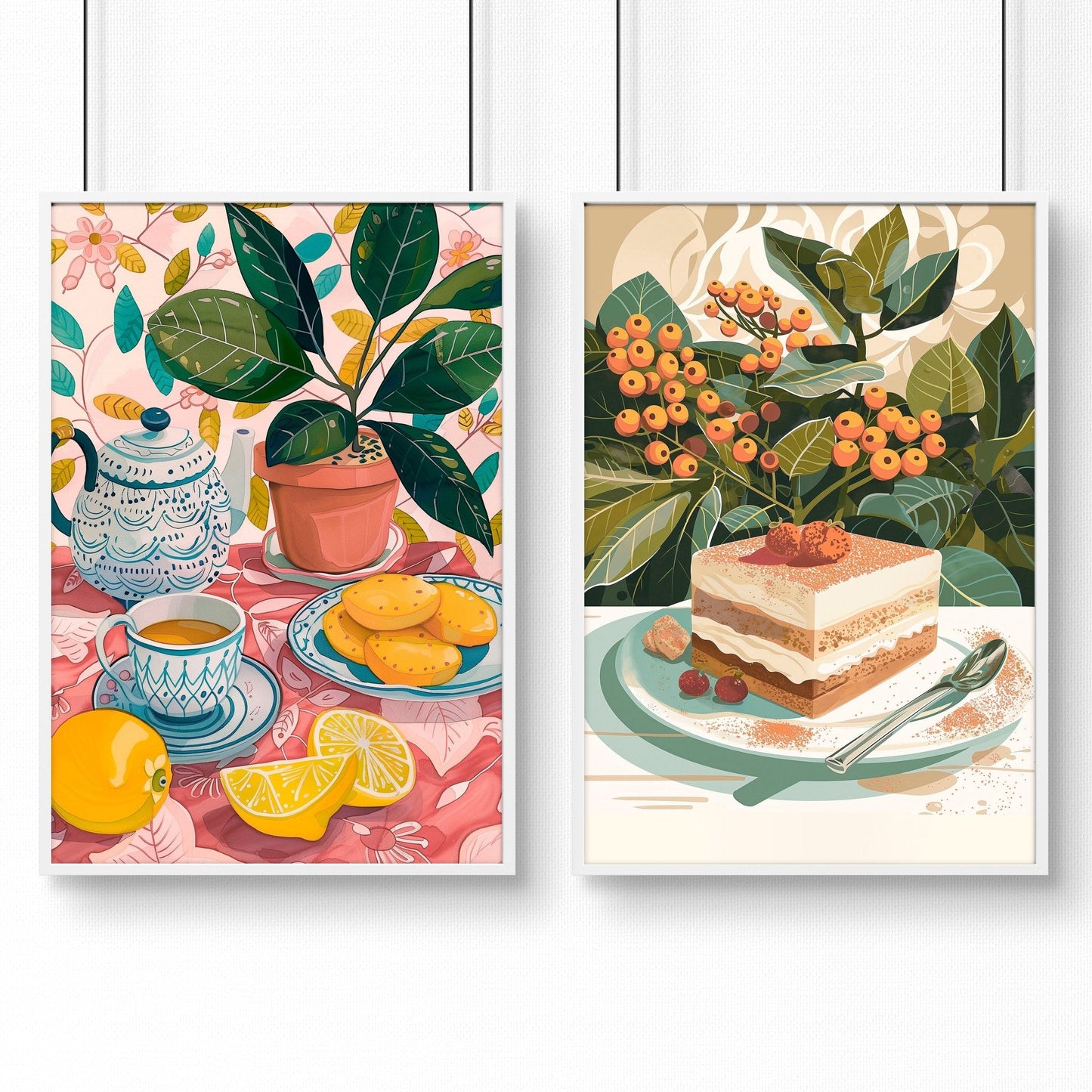 Wall Pictures For Lounge Room | Set of 2 Italian Lifestyle Wall art Prints