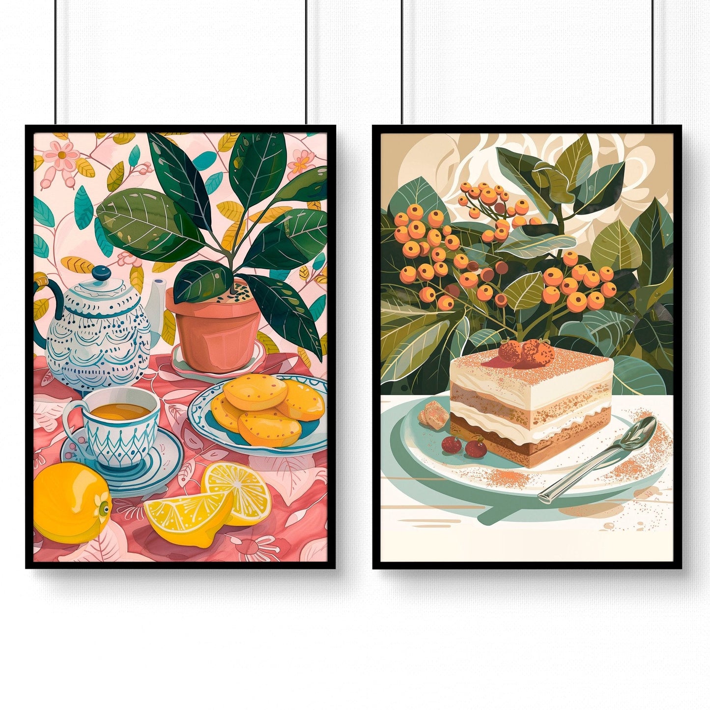 Wall Pictures For Lounge Room | Set of 2 Italian Lifestyle Wall art Prints