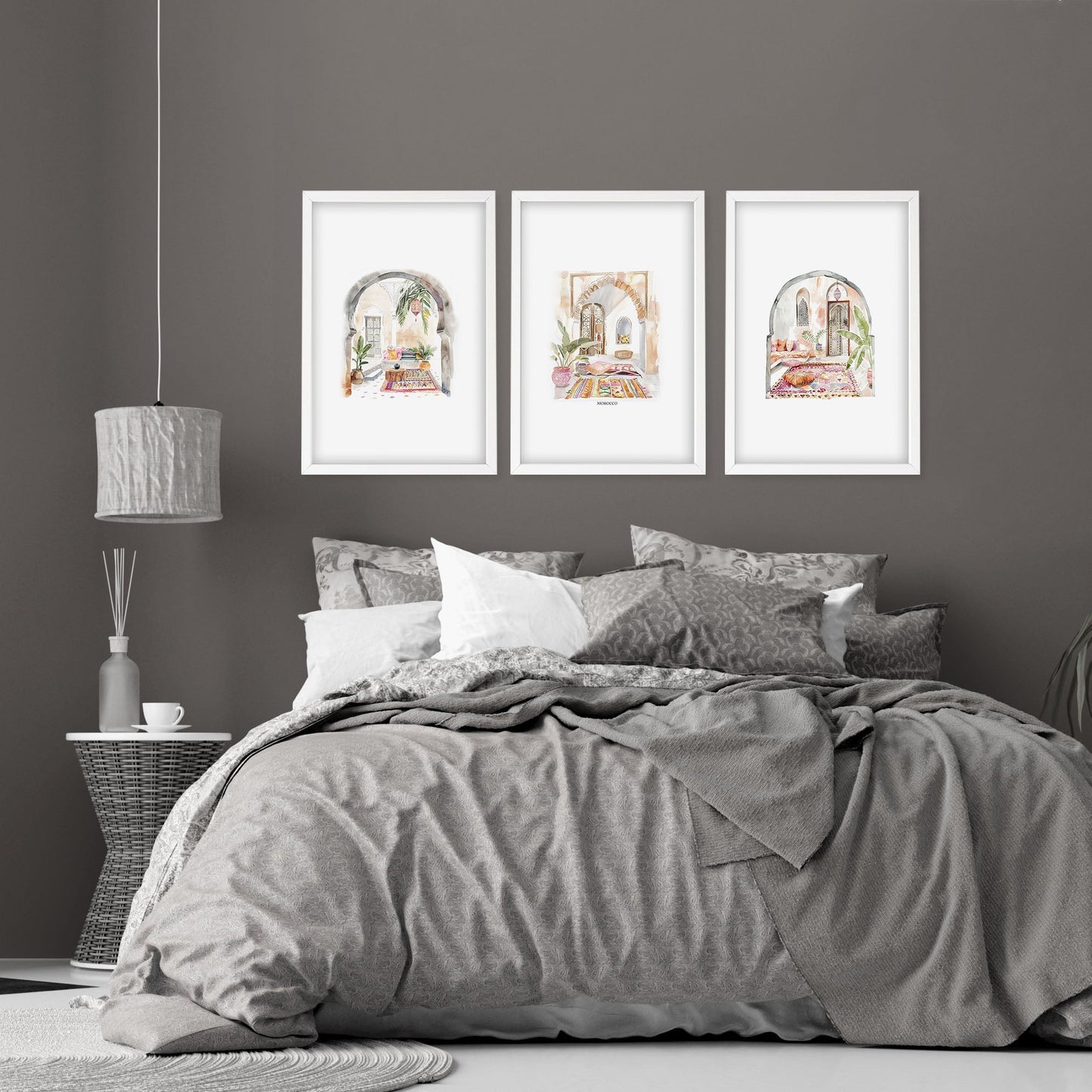 Wall Pictures With Frames | Set of 3 Moroccan Inspired Wall art Prints