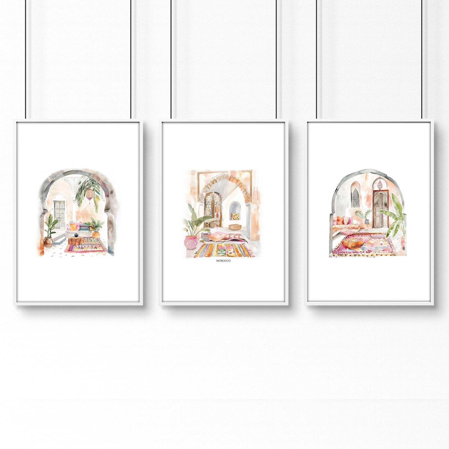 Wall Pictures With Frames | Set of 3 Moroccan Inspired Wall art Prints