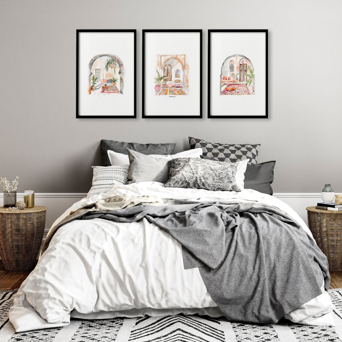 Wall Pictures With Frames | Set of 3 Moroccan Inspired Wall art Prints