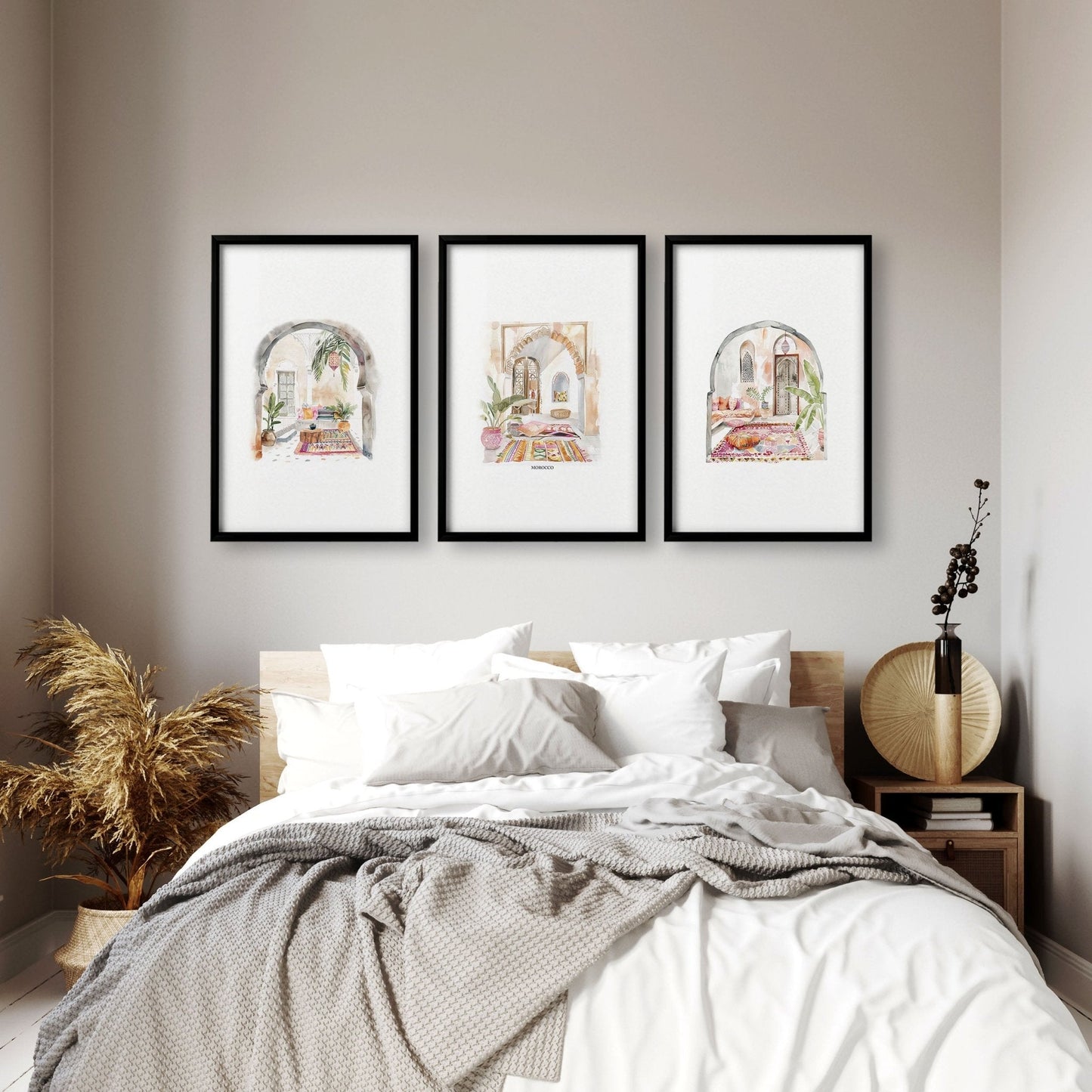 Wall Pictures With Frames | Set of 3 Moroccan Inspired Wall art Prints
