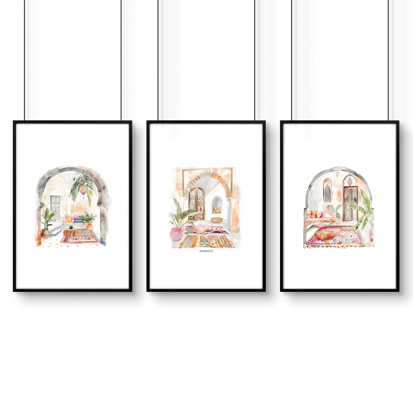 Wall Pictures With Frames | Set of 3 Moroccan Inspired Wall art Prints