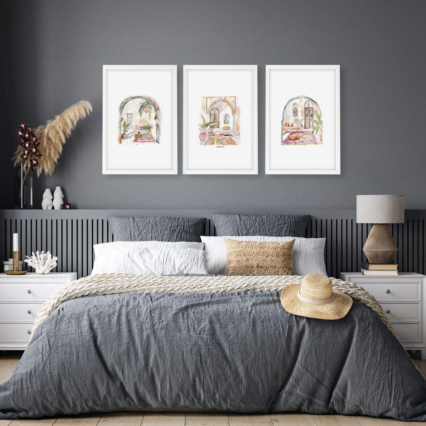 Wall Pictures With Frames | Set of 3 Moroccan Inspired Wall art Prints