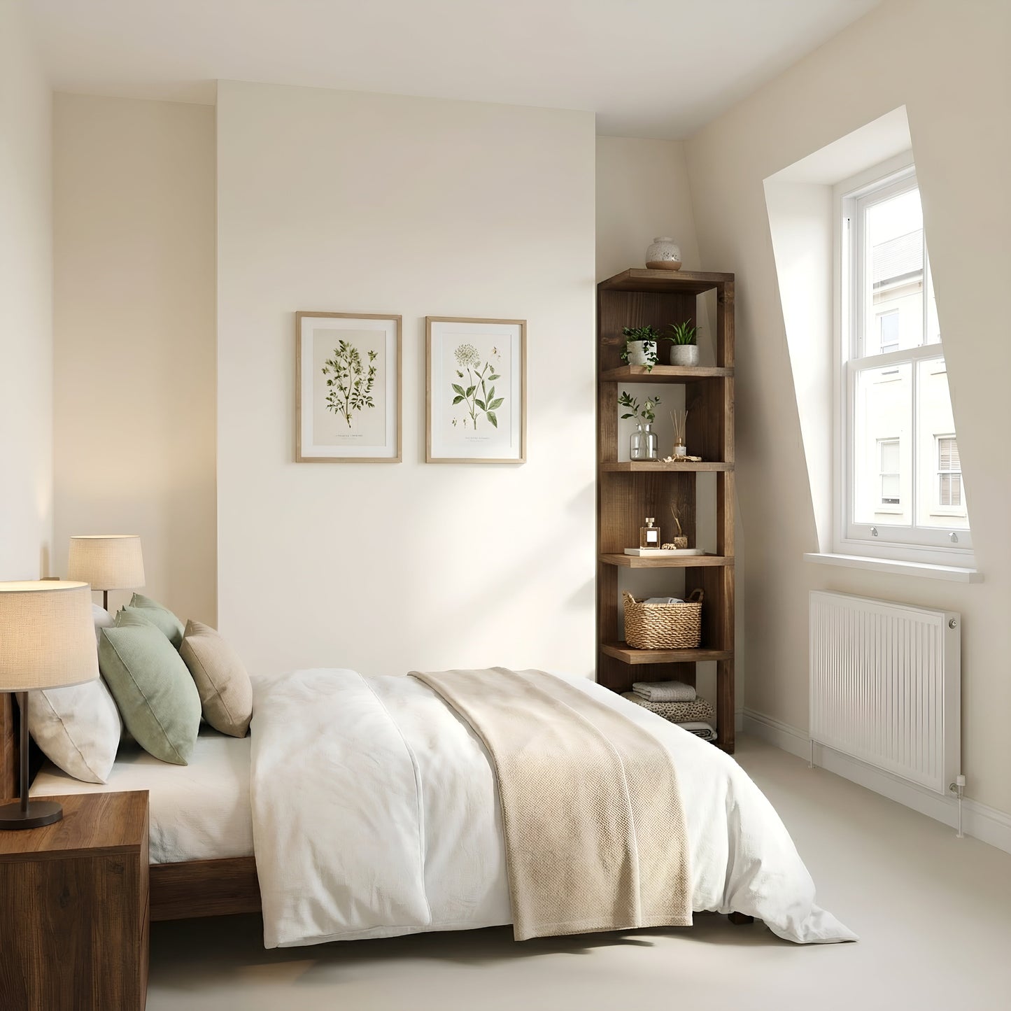 Valora Solid Wood Corner Bookshelf In Walnut Colour – Natural Finish Open Bookcase, Rustic Scandinavian Design