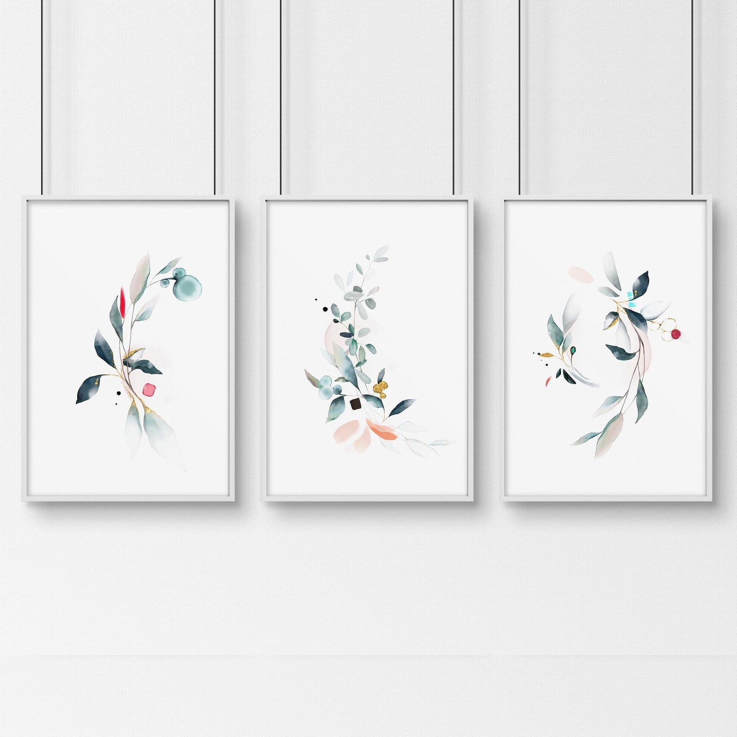 Bathroom wall decor UK | Set of 3 Botanical art prints