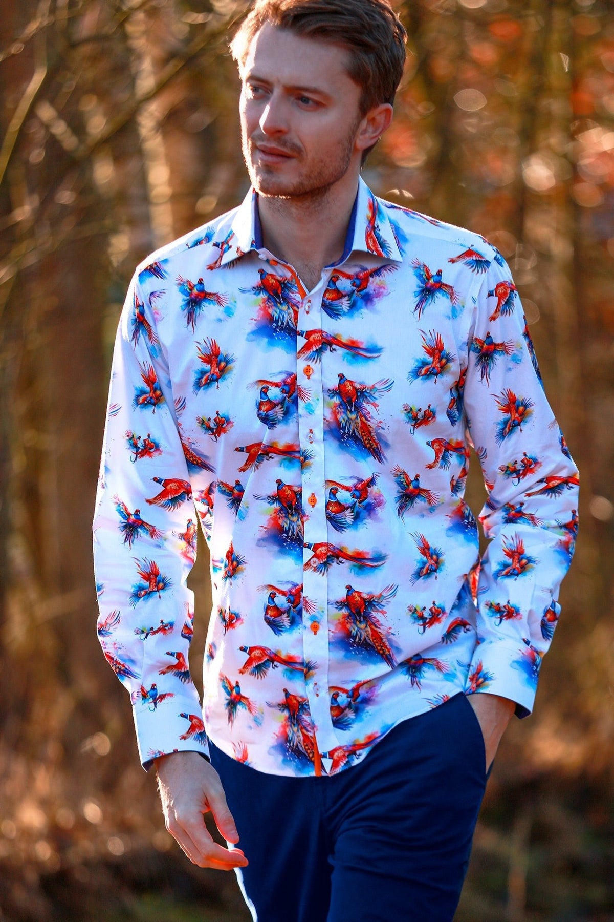 Watercolor Pheasant Print Shirt