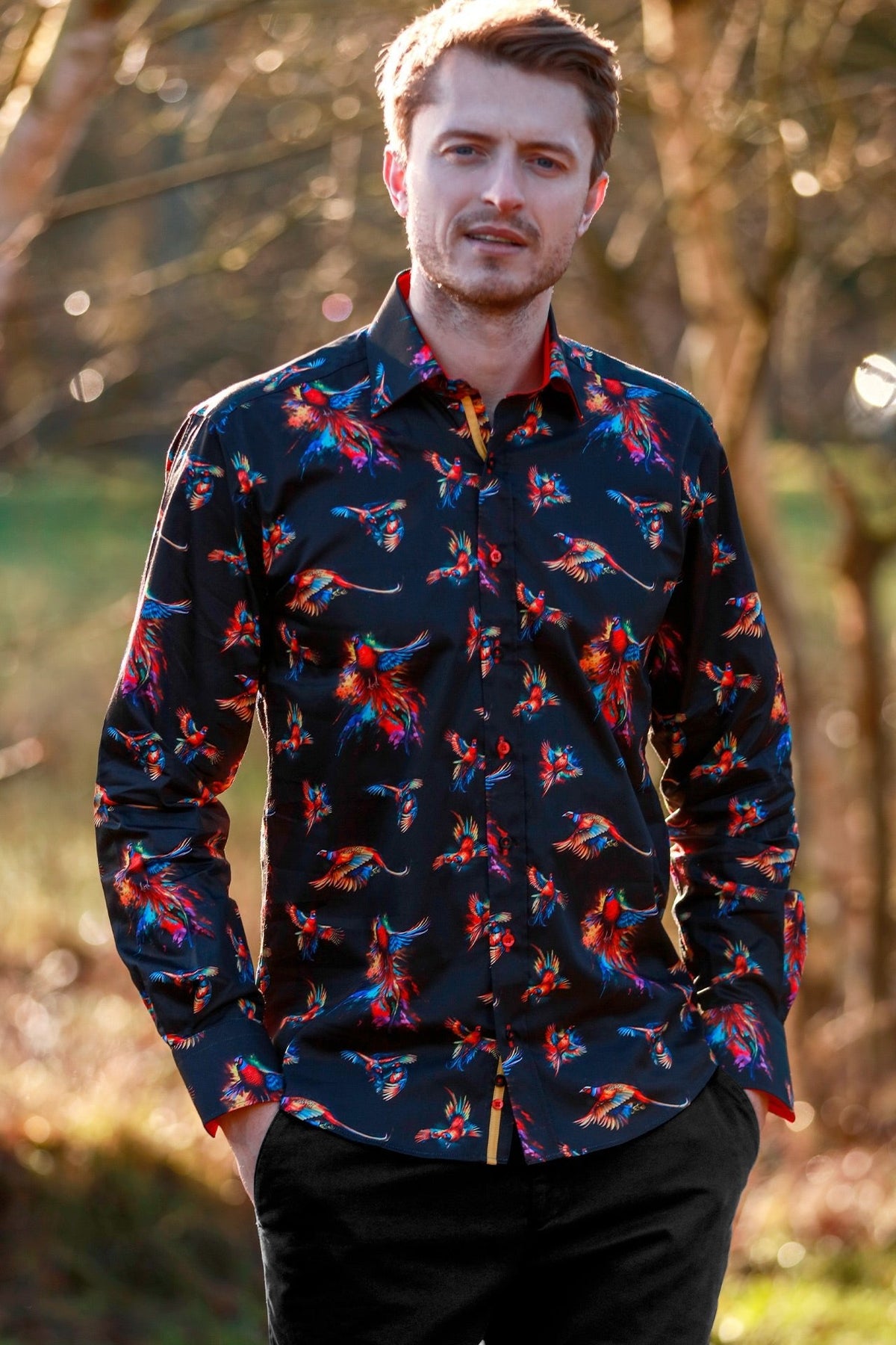Watercolor Pheasant Print Shirt