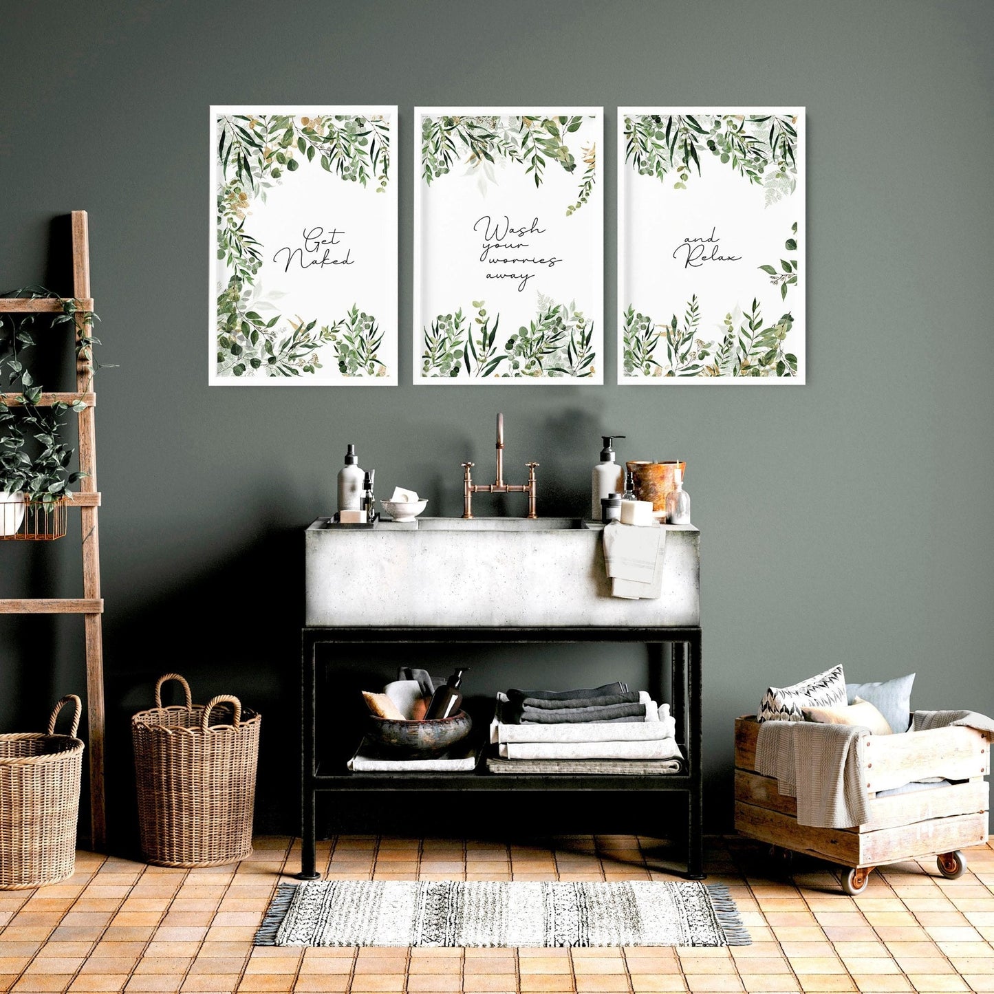 Bathroom wall art framed | set of 3 wall art