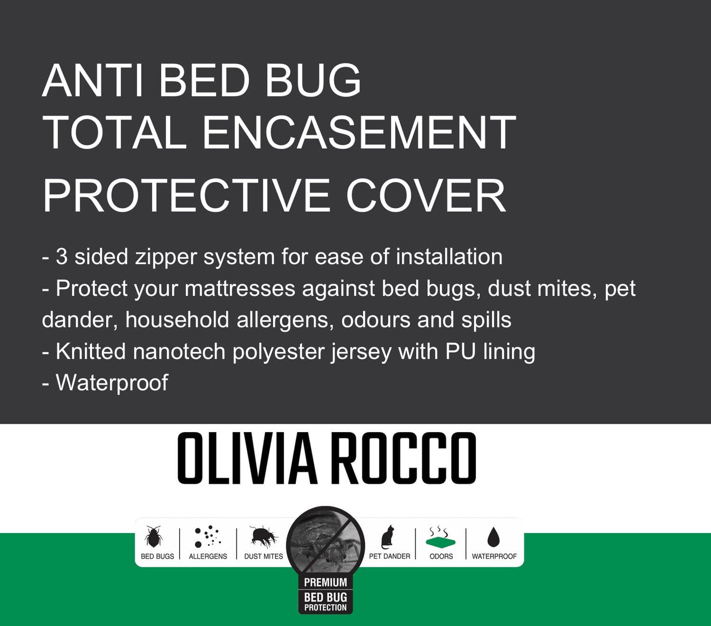 Waterproof Anti Bed Bug Mattress Protector Extra Deep Hypoallergenic Dust Mite Barrier Zipper Encaser by OLIVIA ROCCO