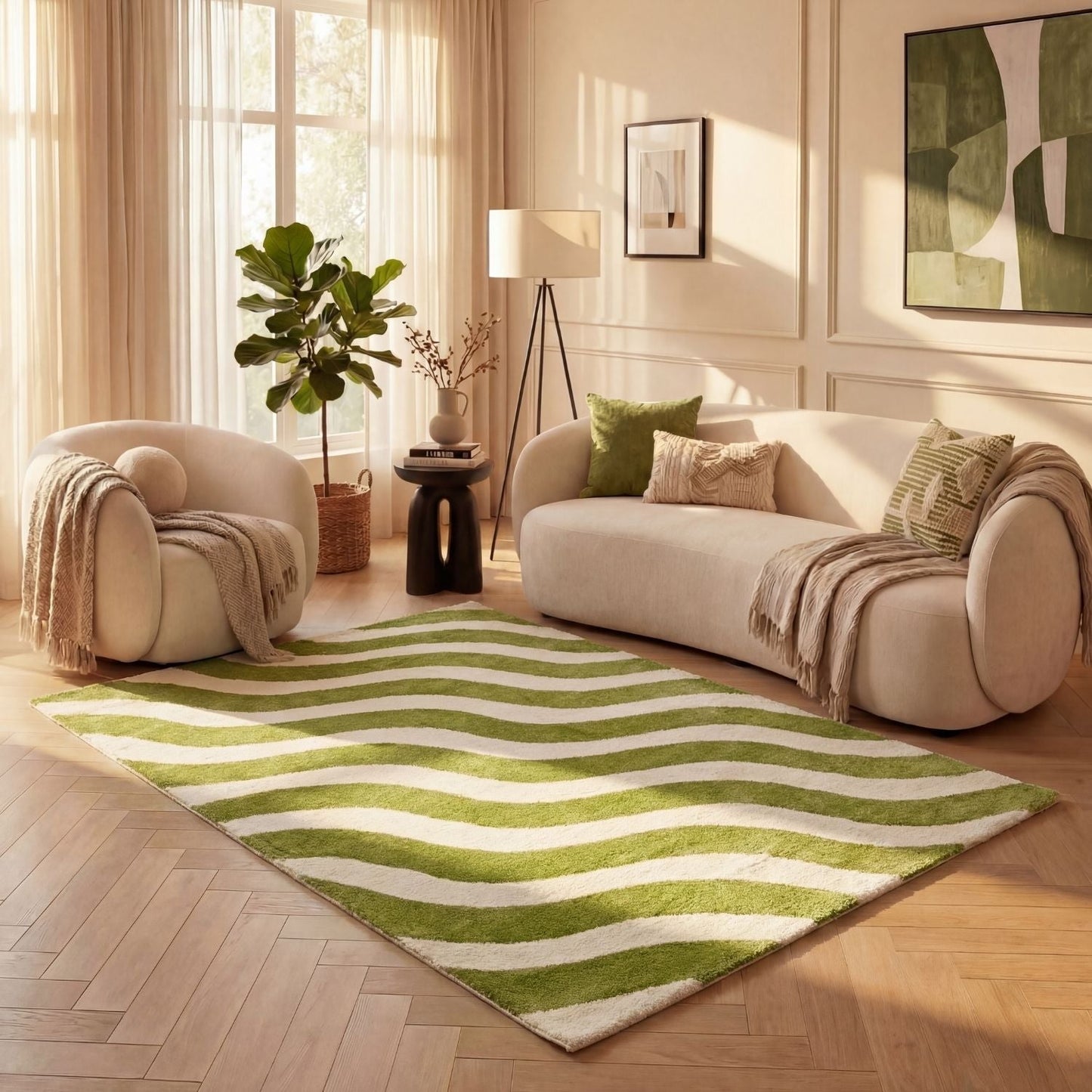 Joli Wave Green & White Rug