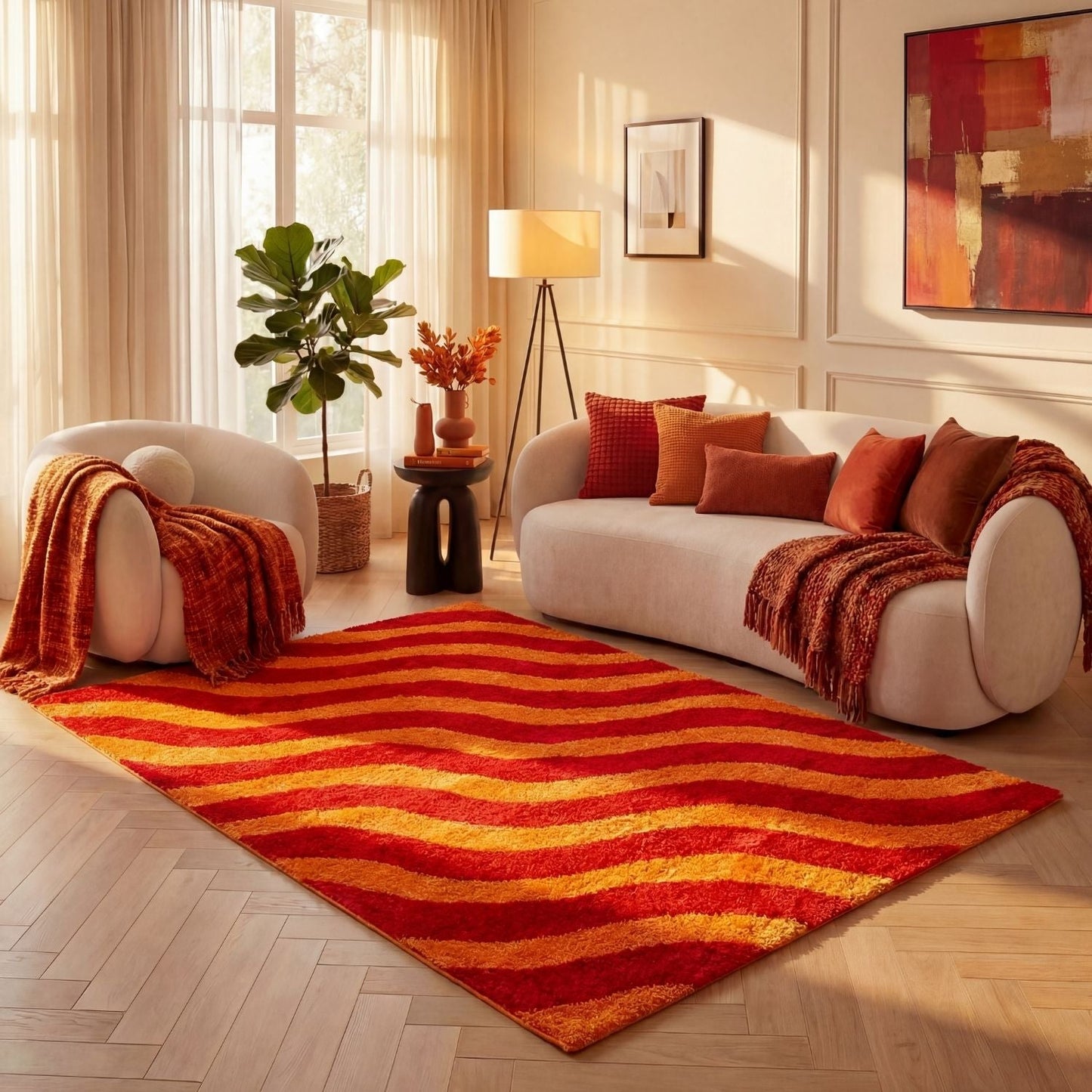 Joli Wave Red & Orange Rug