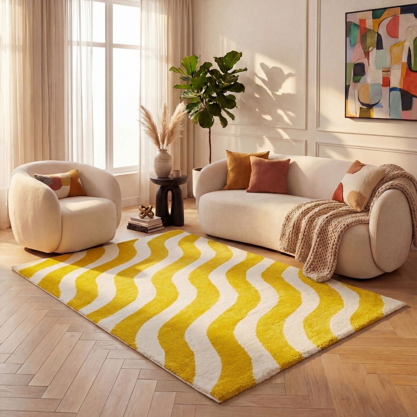 Joli Wave Yellow & White Rug