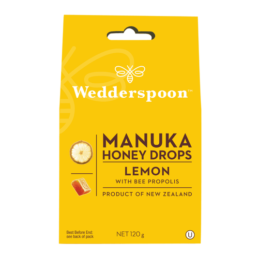 Wedderspoon Manuka Honey Drops Lemon With Bee Propolis 20 Pack