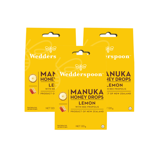 Wedderspoon Natural Manuka Honey Drops Lemon (20 Drops per box) - Triple Pack