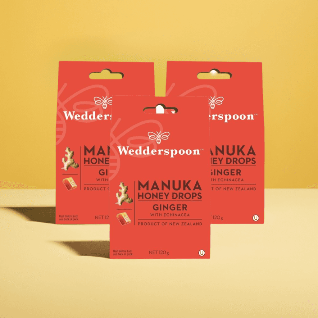 Wedderspoon Natural Manuka Honey Drops Ginger (20 Drops per box) - Triple Pack
