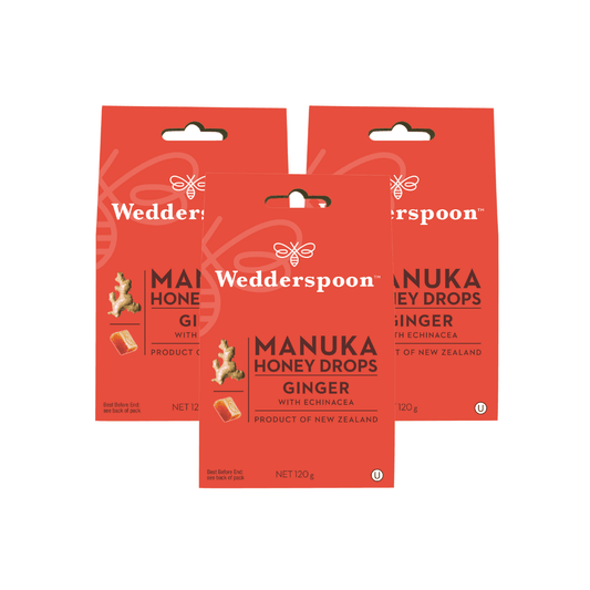 Wedderspoon Natural Manuka Honey Drops Ginger (20 Drops per box) - Triple Pack