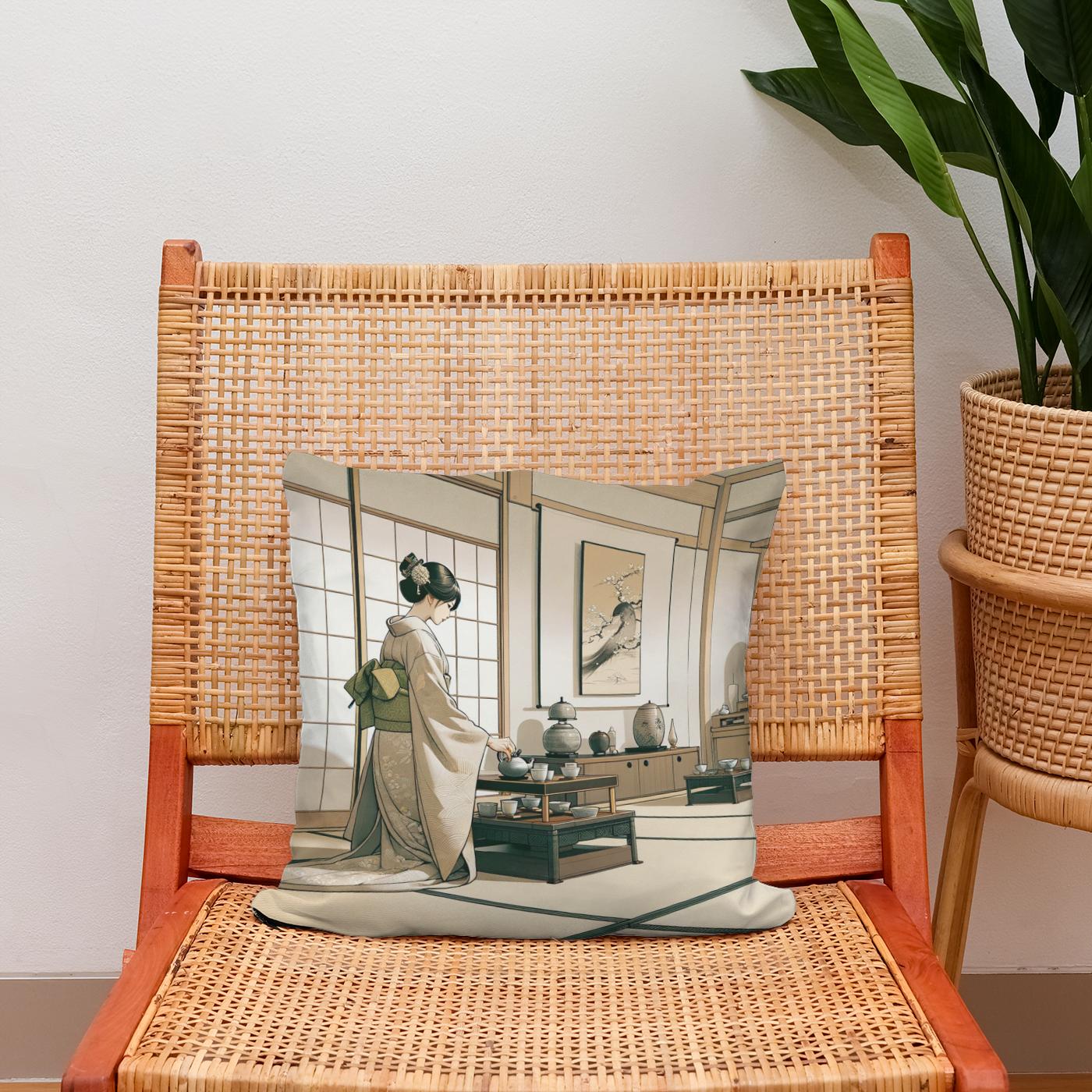 Tranquil Kimono Ceremony Cotton Cushion