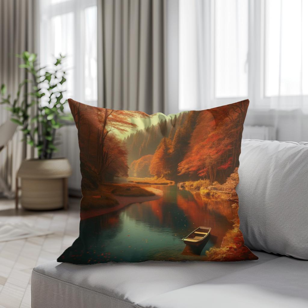 Autumn River Tranquility Cotton Cushion